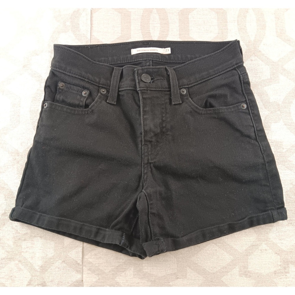 Levi Strauss Co Mid Length Shorts Black Size 23 High Rise‎ Denim Cuffed